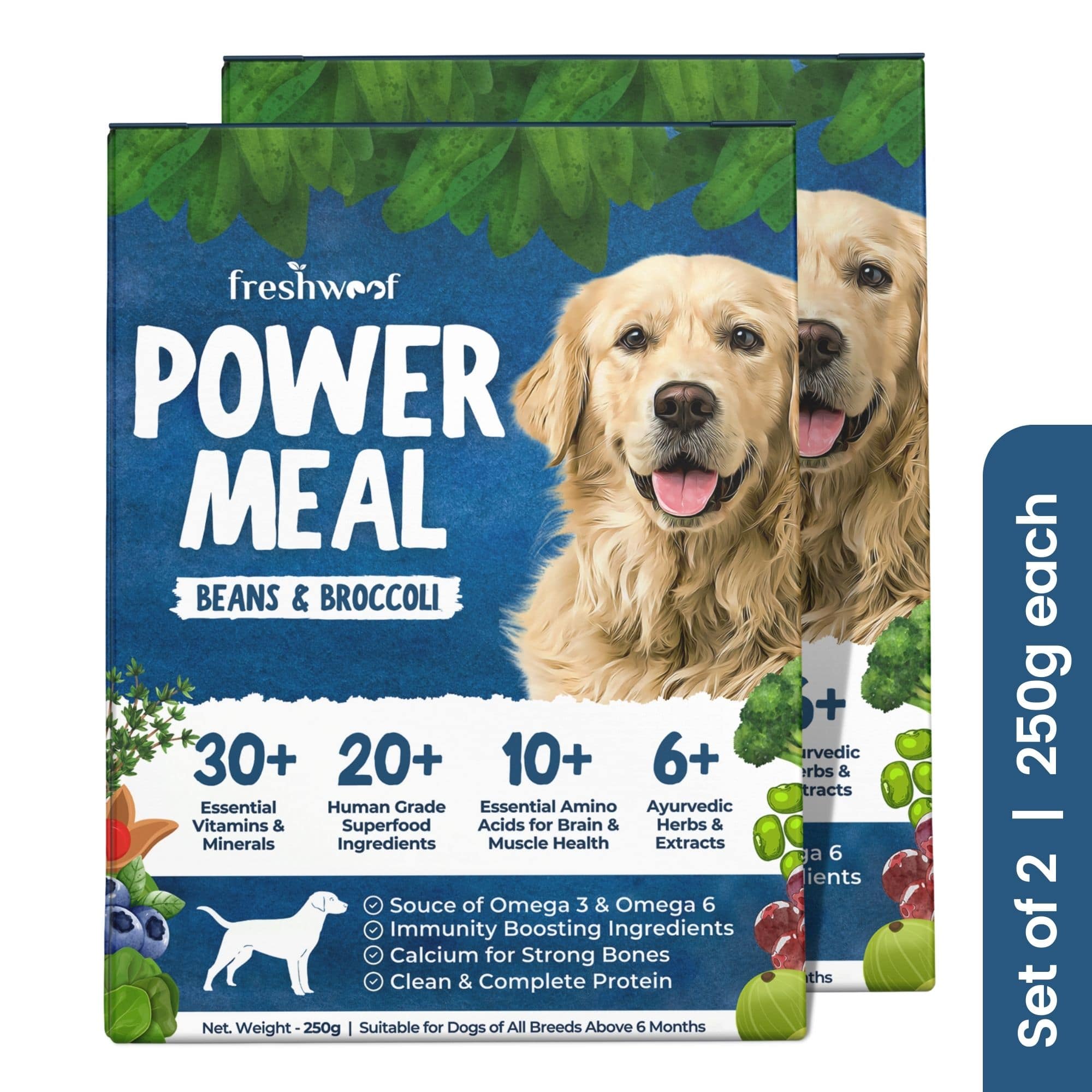 Freshwoof Power Meals | 100% Natural Wet Dog Food with Added Vitamins & Minerals (Beans & Broccoli)